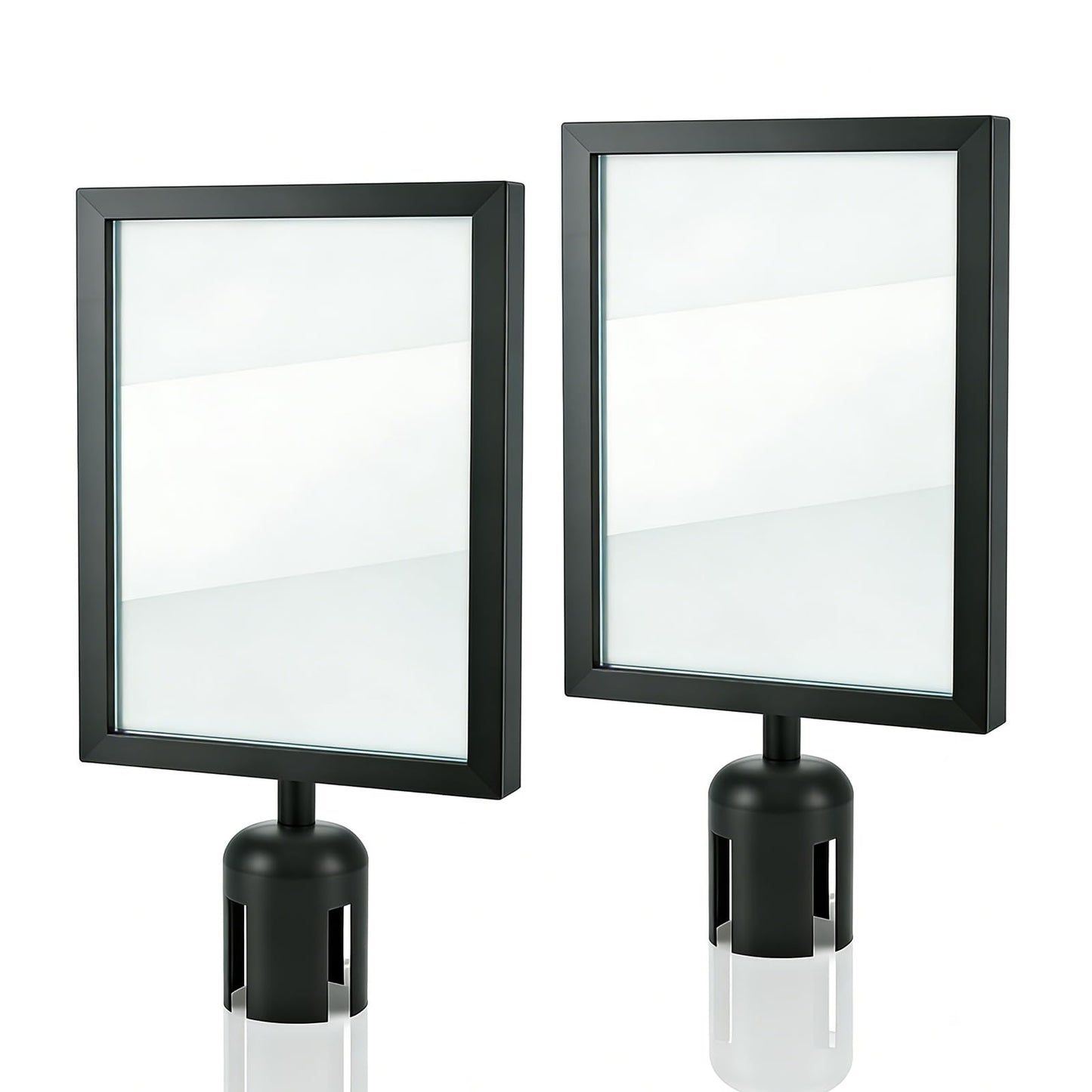 2 Pack Stanchion Sign Holder, Stainless Steel Stanchion Sign Holder, Heavy Duty Black Vertical Display Frames for Crowd Control Signs, Double Sided Sign Holder for Events & Queues