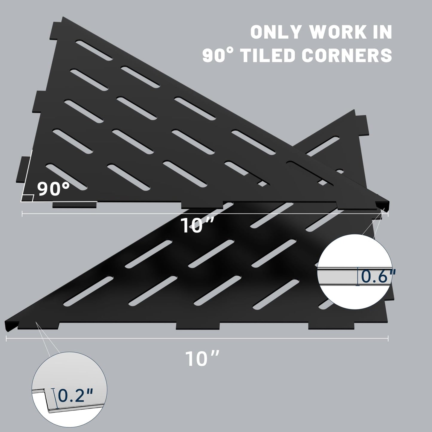 BLYLUND Corner Shower Shelves 10" 2 Pack, Steel Recessed Corner Shelf Stainless Steel Bathroom Shelf Rack for Tiled Wall, No Drilling Needed, Matte Black