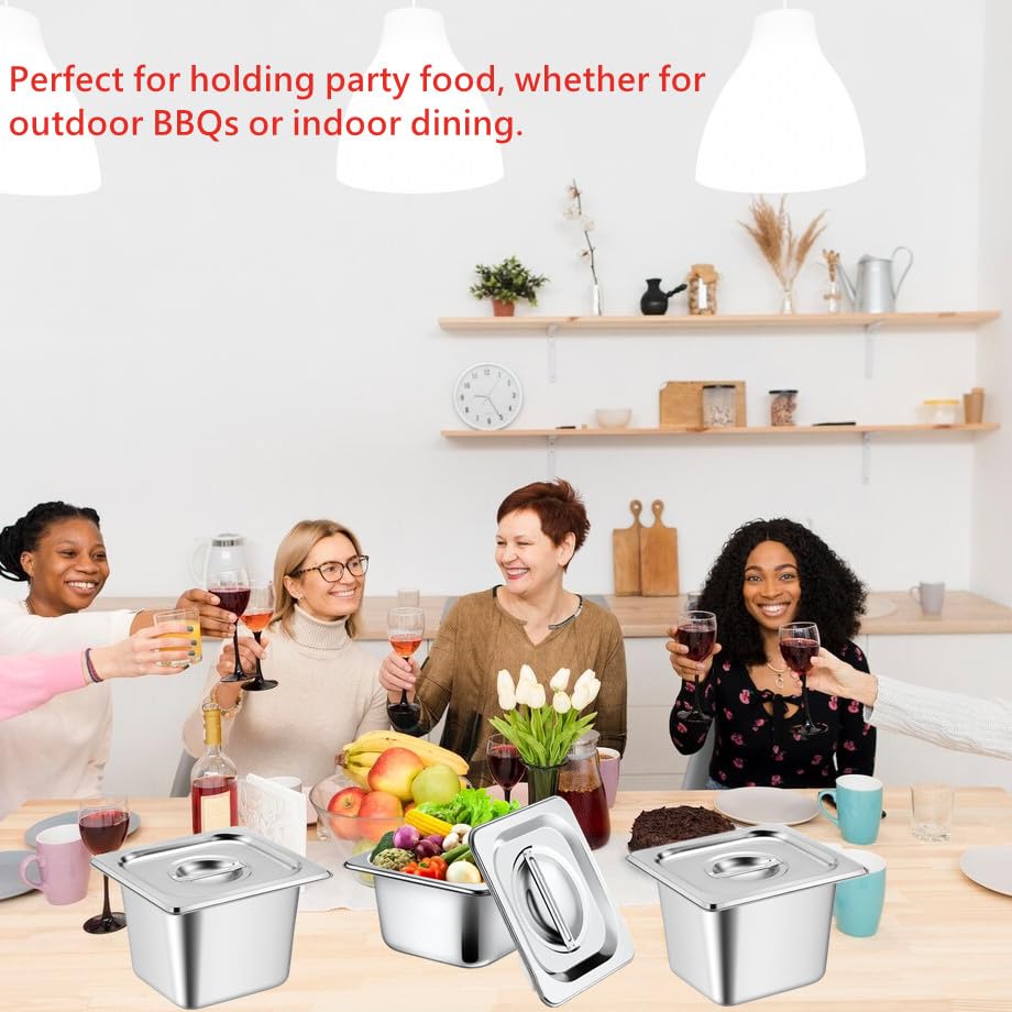 8 Set Stainless Steel Hotel Pans with Lids, 4 Inch Deep Commercial Food Pans, Steam Table Pans Catering Pans, Metal Food Containers for Kitchen, Restaurant, Party Buffet, Event, Canteen, Catering