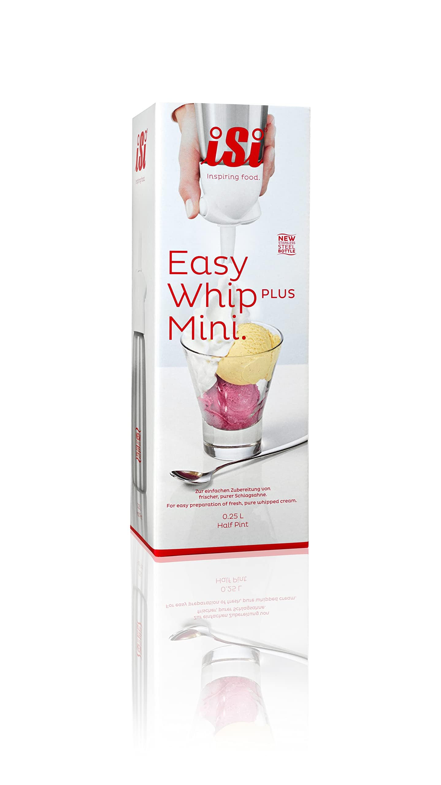 iSi Easy Whip Plus Mini Cream Whipper, 1/2 Pint, Stainless Steel/White
