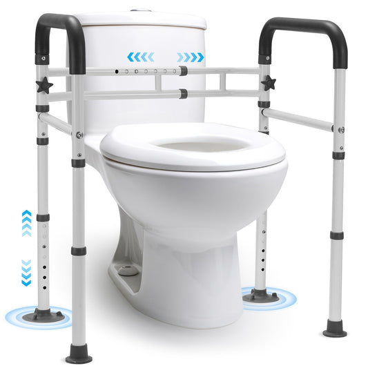Careboda Toilet Safety Frame Rails, Toilet Handles for the Elderly Disabled, Adjustable, Stand Alone Non-Slip Toilet Frame, Removable Folding Handrails, Fits most Toilet Seats, 300lbs Capacity