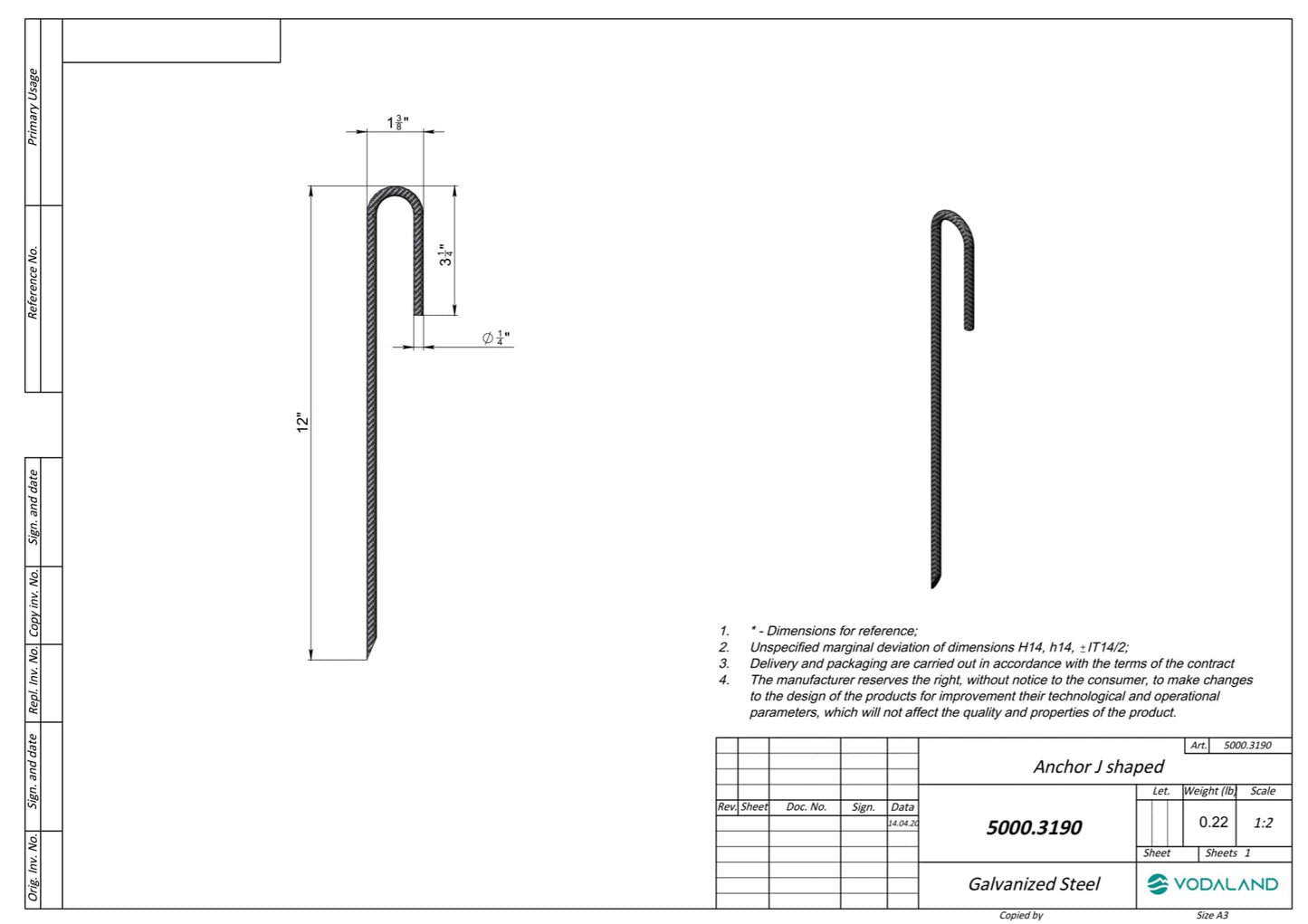 Vodaland Rebar Stakes J Hook Heavy Duty 1/4 inch Rust Proof Coated Steel Ground Anchors with Chisel Point End (50)