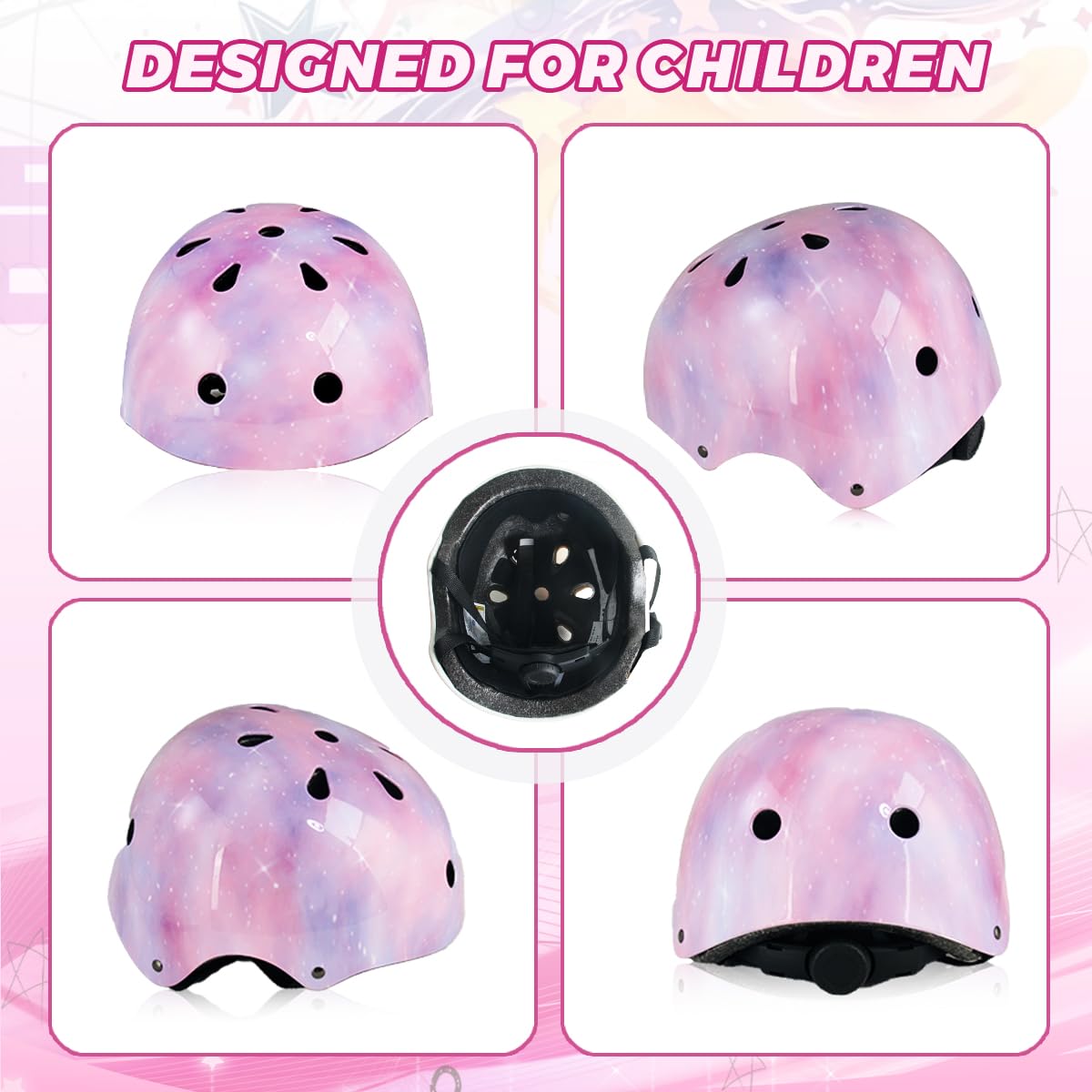 HXWY Adjustable Kids Bike Skateboard Helmet CPSC Certified for Boys Girls Youth Toddler, Starry Pink Protective Helmets for Multi-Sports Cycling Skateboard Scooter Skating (Medium)