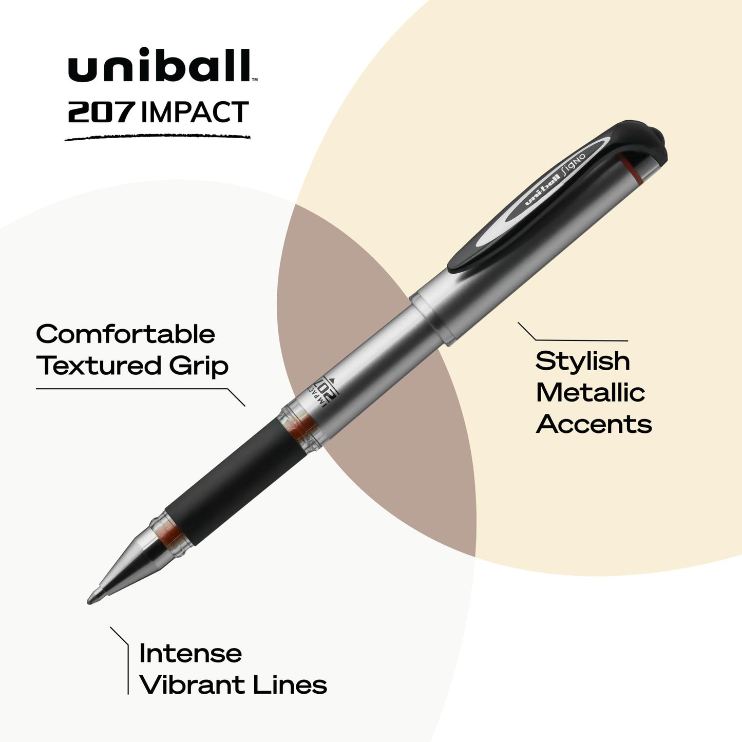 uni-ball 207 Impact Gel Pens, Bold Point (1.0mm), Red, 12 Count