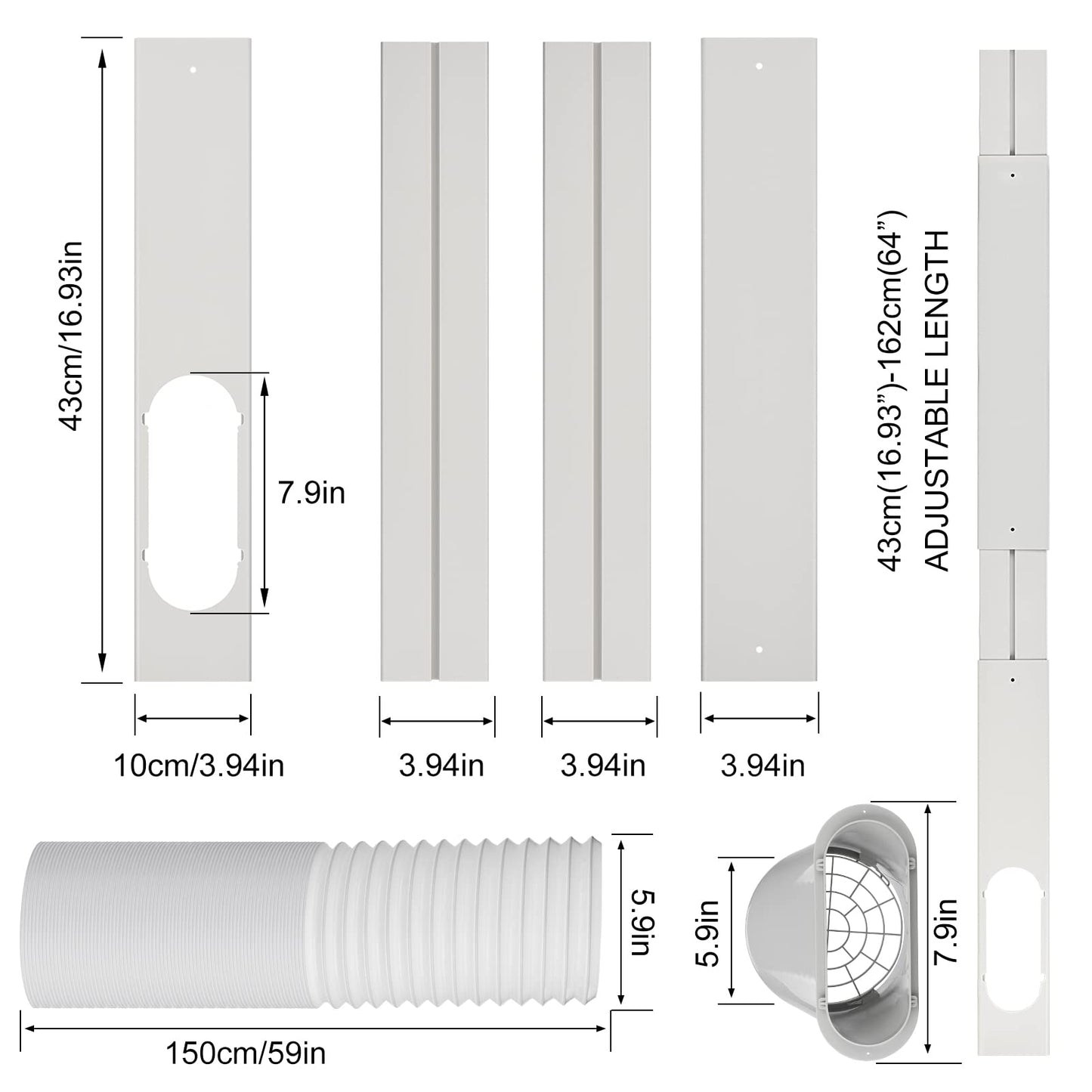 Estoder Portable AC Window Vent Kit with 5.9” Exhaust Hose & Coulper, Universal Window Seal for Portable Air Conditioner, Adjustable AC Duct Kit for Sliding Horizontal & Vertical Windows