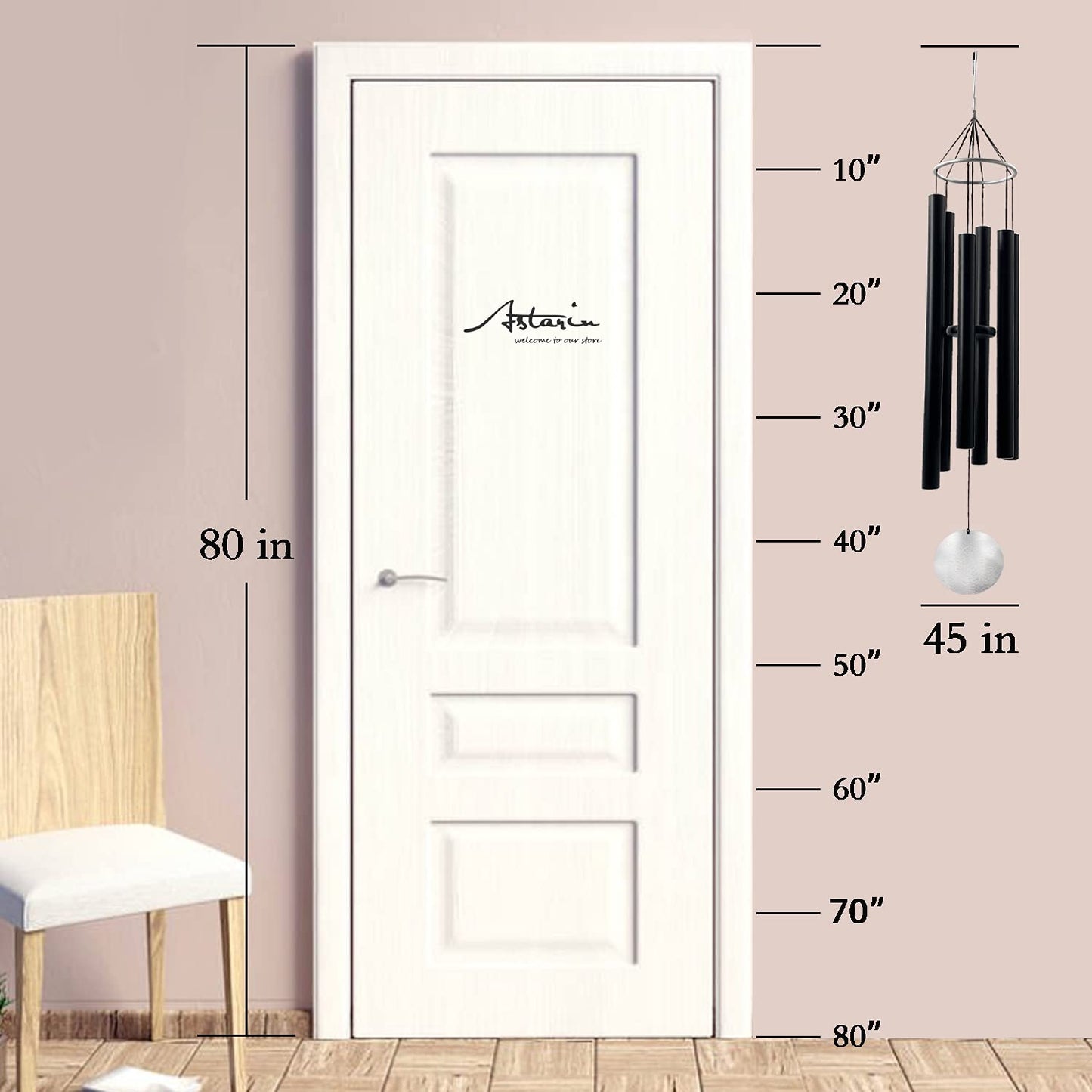 ASTARIN Large Wind Chimes Outdoor Deep Tone,45Inch Sympathy Wind Chimes with 6 Tubes Tuned Relaxing Melody,Memorial Wind Chimes Large for Mom,Garden Decor,Black