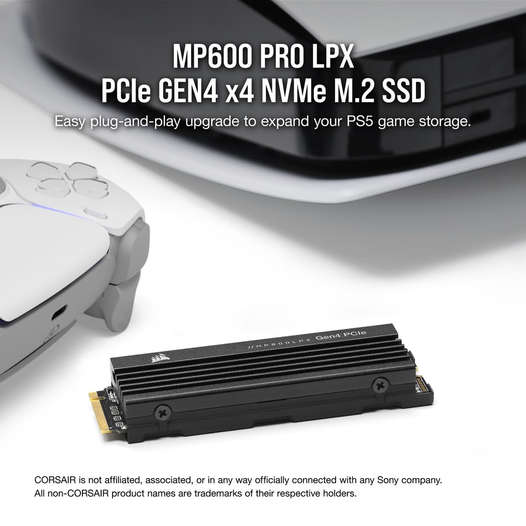 Corsair MP600 PRO LPX 1TB M.2 NVMe PCIe x4 Gen4 SSD - Optimized for PS5 (Up to 7,100MB/sec Sequential Read & 5,800MB/sec Sequential Write Speeds, High-Speed Interface, Compact Form Factor) Black
