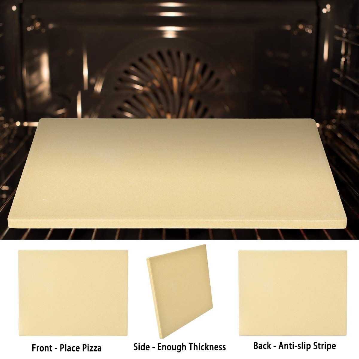 Onlyfire 15x12 Inch Pizza Stone – Heavy Duty Cordierite Baking Stone for Oven & Grill, Thermal Shock Resistant, Extra Large Pizza Stone for Perfect Crispy Crust Pizza, Bread, and Pastries
