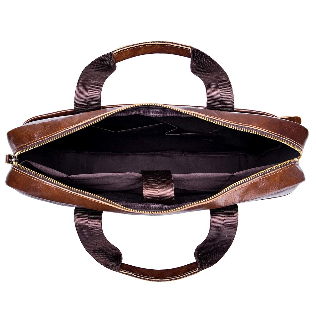 Leather Business Messenger Bag Briefcase Handbag for Men Carry All Laptop Protection for 14 Inch Computer Crossbody Shoulder Satchel Bags Handbags