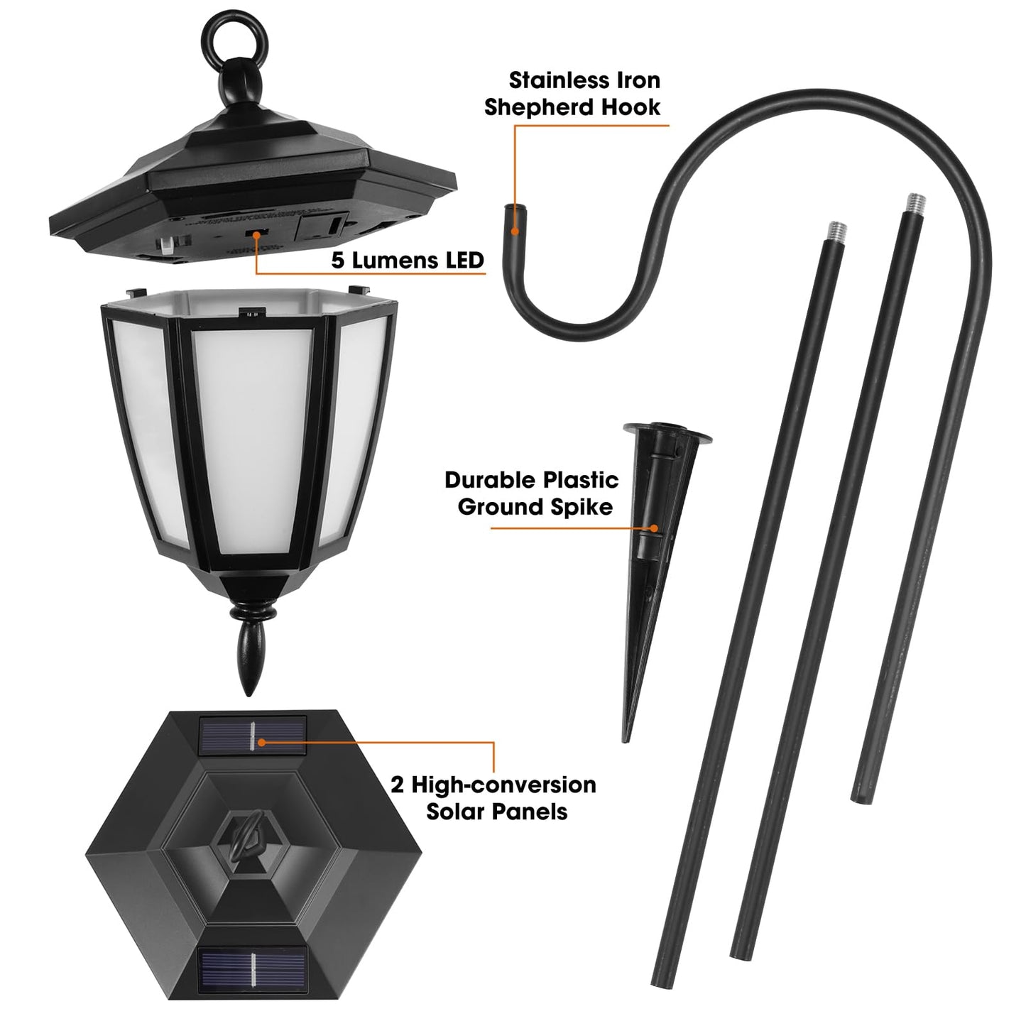 Viewsun 34 Inch Solar Hanging Lights, Shepherd Hook Lights with 2 Shepherd Hooks Waterproof Outdoor Decorative Solar Lantern Lights for Garden Decor, Patio, Backyard, Pathway, 4 Pack