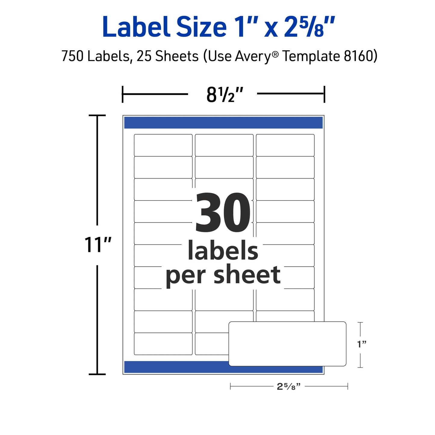Avery Easy Peel Address Labels for Inkjet Printers, 1 x 2.62 Inch, Box of 750 Labels, White (08160)