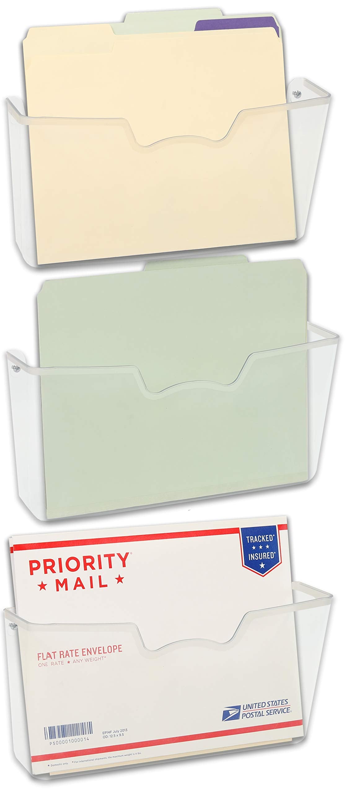 Simple Houseware Clear Plastic Single Pocket Wall Mount for Hanging File Holder, 3 Packs