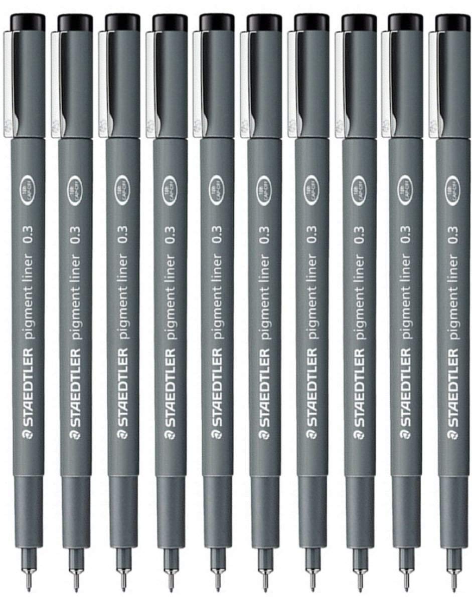 Staedtler 0.3 mm Pigment Liner Fineliner Sketching Drawing Drafting Pens Pack of 10 by Staedtler