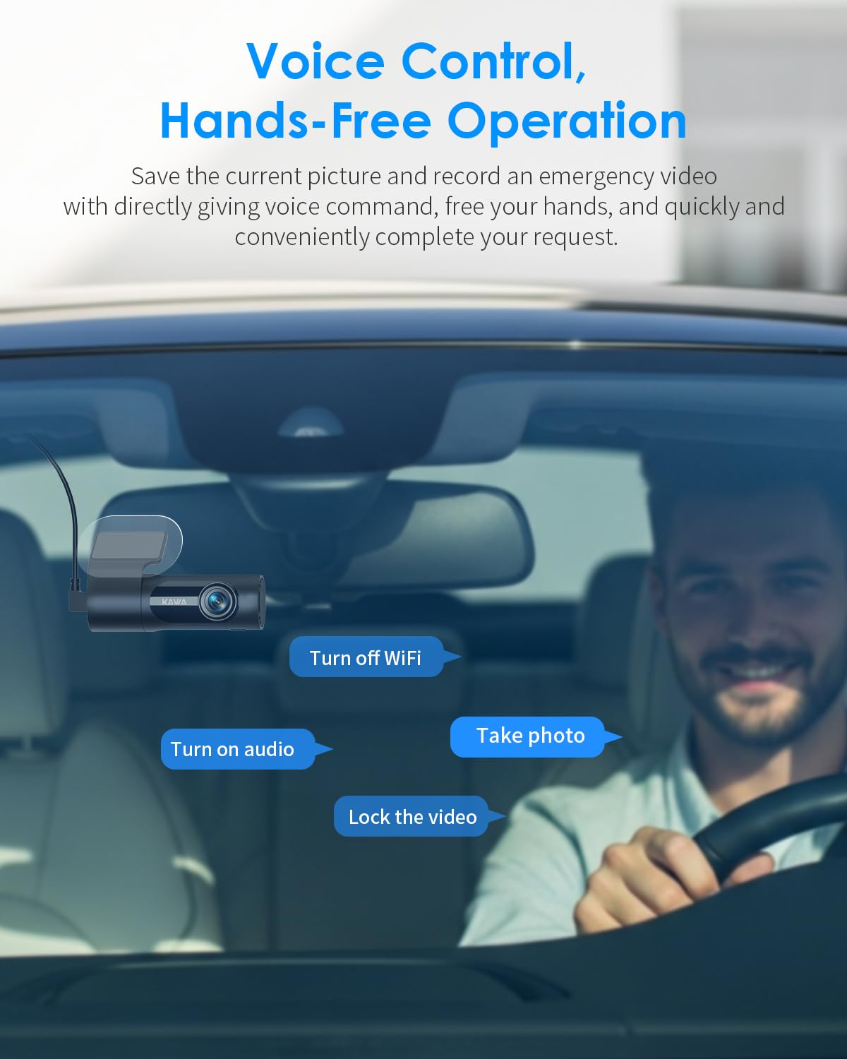 KAWA Dash Cam 3K, Mini Front Dash Camera for Cars, Smart Voice Control, 1620P QHD, Built in WiFi, 24H Parking Mode, Loop Recording, G-Sensor, Night Vision, iOS/Android Mobile App, Support 256GB Max