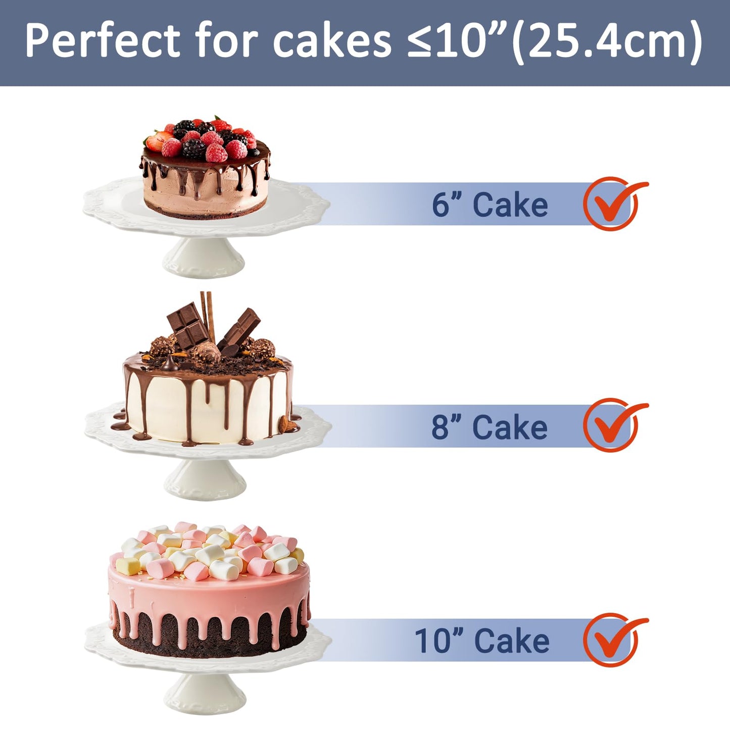 BPFY Round White Ceramic Cake Stand (Holds 10-Inch Cake), Decorative Cupcake Stand, Dessert Display Plates for Snacks and Cookies, Baby Shower, Birthday, Wedding Party Decor