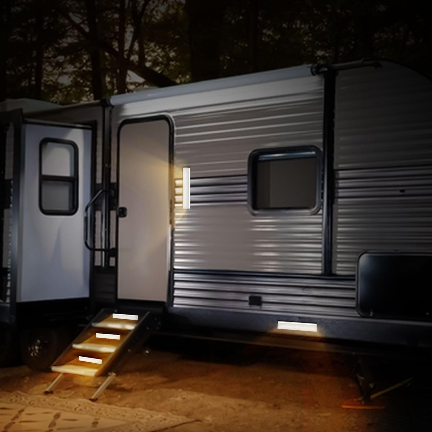 4 Pack Motion Activated RV Step Lights with 10 LEDs,Magnetic Motorhome Motion Sensor led Light Strip Bar for Motorhome Travel,Travel Trailers, Camper (Battery Operated)