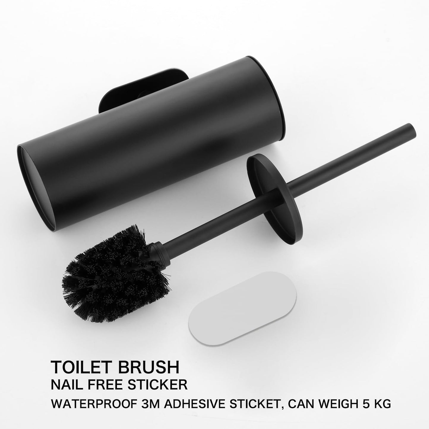 AIREMOEN 1 x Heavy Duty Adhesive Toilet Brush Holder No Drilling 304 Stainless Steel Round Head Thoroughly Cleans Bathroom (Black)