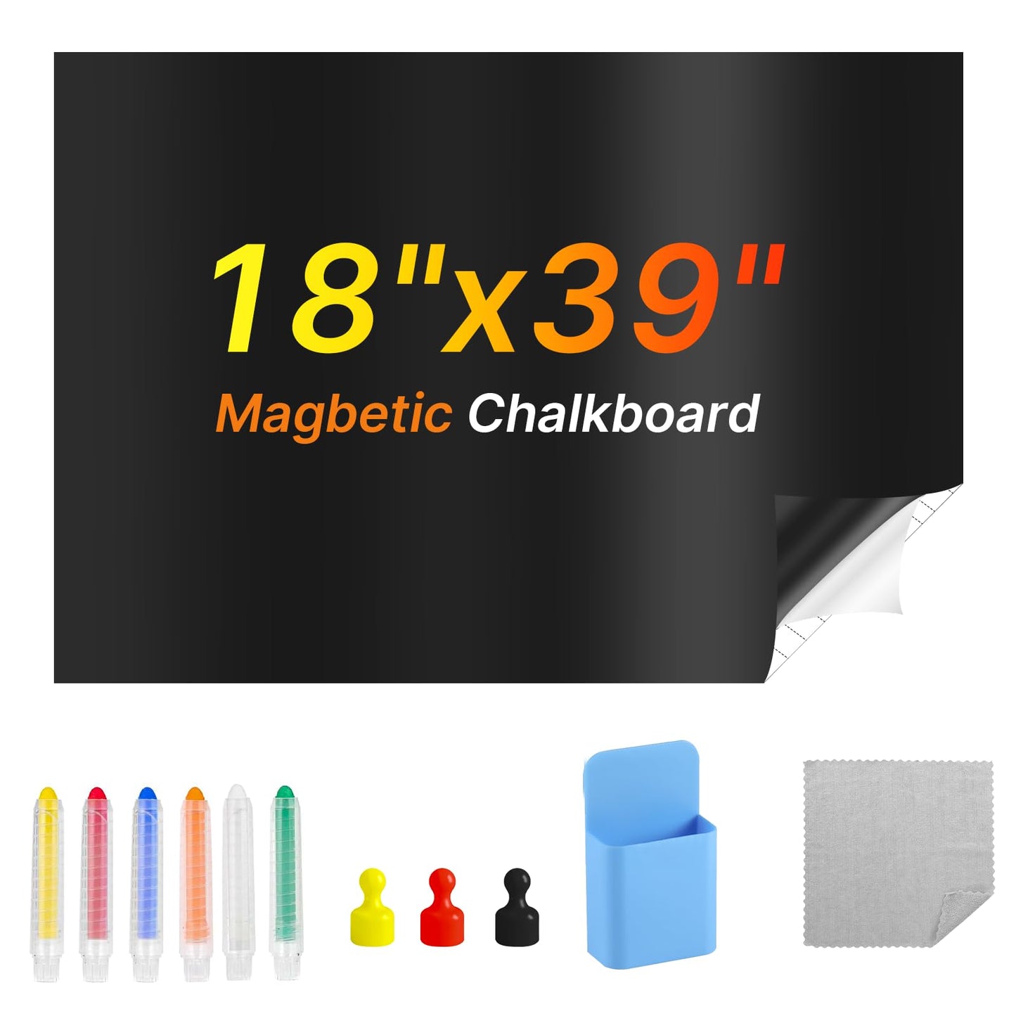 Magnetic Chalkboard Wallpaper Stick and Peel, 45cm*100cm(18" x 39") Chalk Board Contact Paper with Adhesive on Wall for School, Office, Kitchen Fridge, Drawing with Dustless Chalk