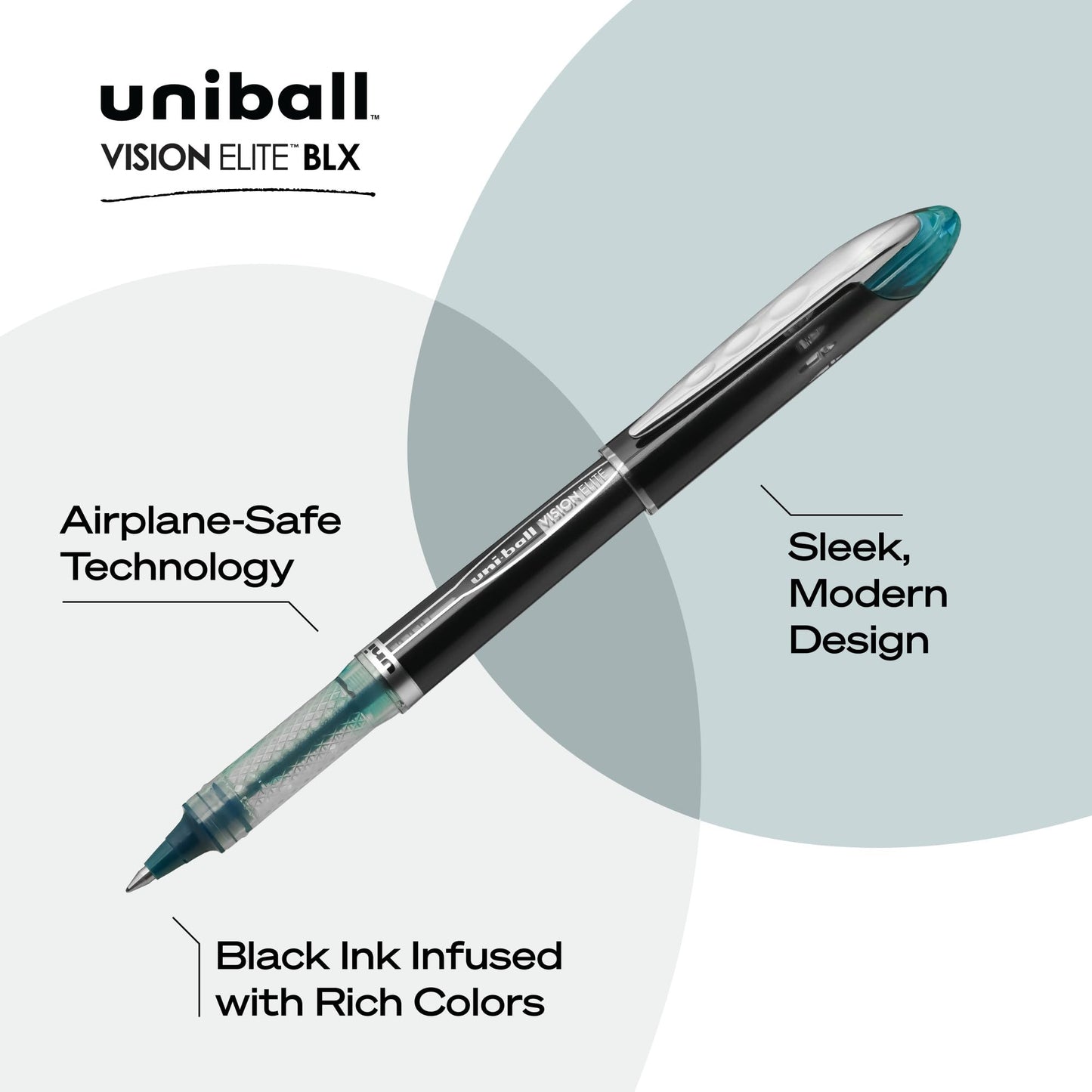 uni-ball VISION ELITE Rollerball, Stick Roller Ball Pen Micro-0.5mm, 12 Pack, Blue/Black Ink (69020)