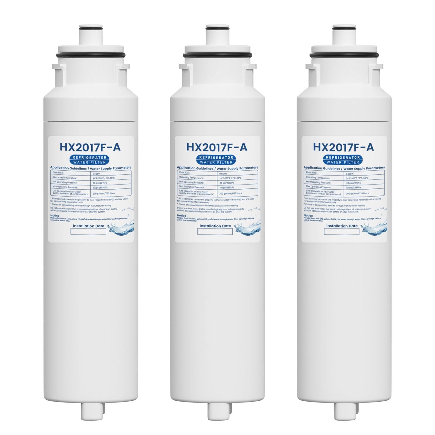 HX2017FR-A HX2017F-A Water Filter Cartridge Compatible with Hisense HRF266N6CSE1, HRF266N6CSE, HRF209N6CSE, HRF254N6TSE, HRF254N6DSE Twist-In Models, 3 Packs