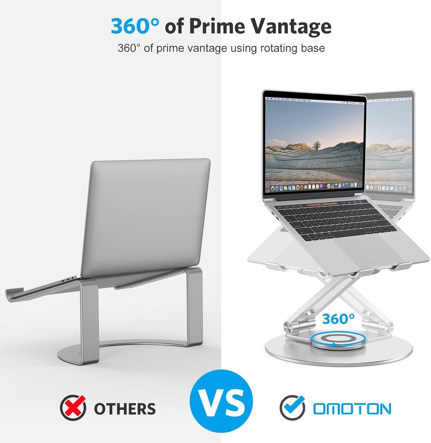Adjustable Laptop Stand with 360 Rotating Base, OMOTON LA04 Ergonomic Laptop Riser for Collaborative Work, Dual Rotary Shaft Fully Foldable for Easy Storage, Fits MacBook/All Laptops up to 16 inches