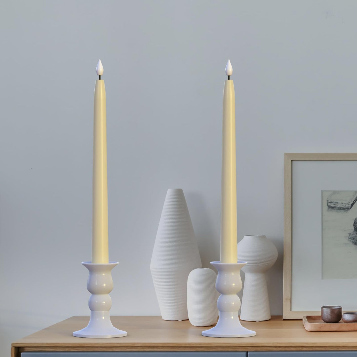 PChero 11" Flameless Taper Candles with Remote Timer, 10 Pack Battery Operated Flickering LED Taper Candlesticks Ivory Faux Wax Window Candles for Thanksgiving Christmas Holiday Wedding Decor
