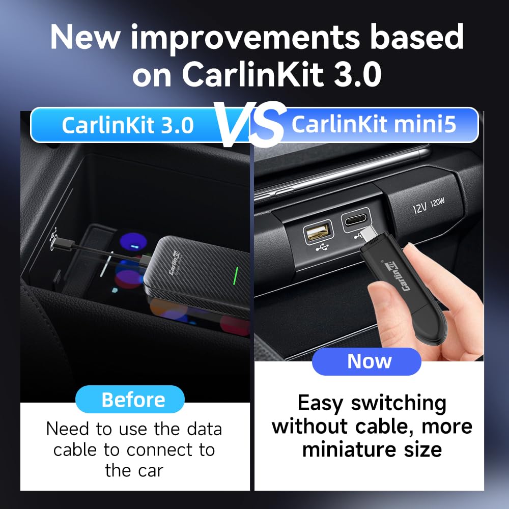Carlinkit CarPlay Wireless Adapter MiNi SE 2025 - Auto Connect Online Update for iPhone, CarPlay Wireless Adapter Convert OEM Wired CarPlay Cars, Wired to Wireless Plug & Play Dongle