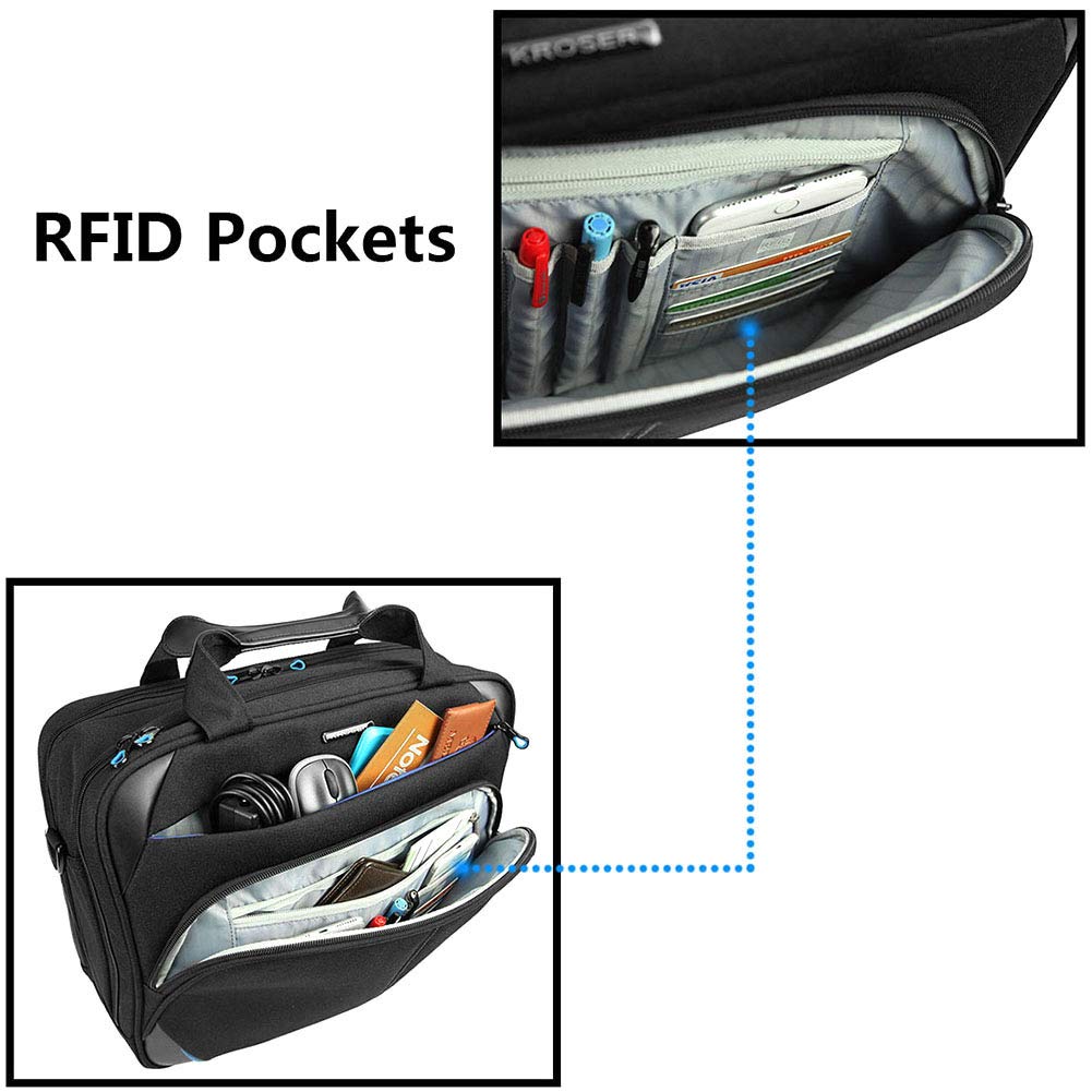 KROSER Laptop Bag 15.6 Inch Laptop Briefcase Laptop Messenger Bag Water Repellent Computer Case Laptop Shoulder Bag Durable Tablet Sleeve with RFID Pockets for Business/College/Women/Men-Black/Blue