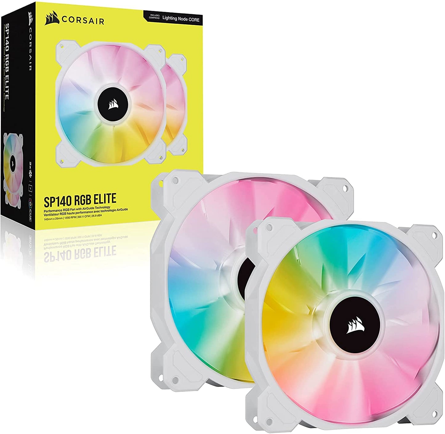 CORSAIR iCUE SP140 RGB Elite Performance 140mm White PWM Dual Fan Kit with Lighting Node CORE