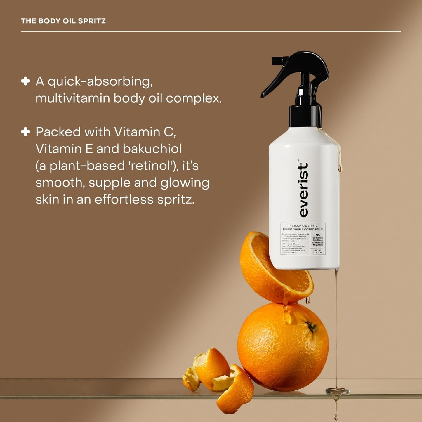 Everist The Body Oil Spritz, Instant Absorption, Non-greasy, Vegan, Skincare Ingredients, 6.1 fl oz