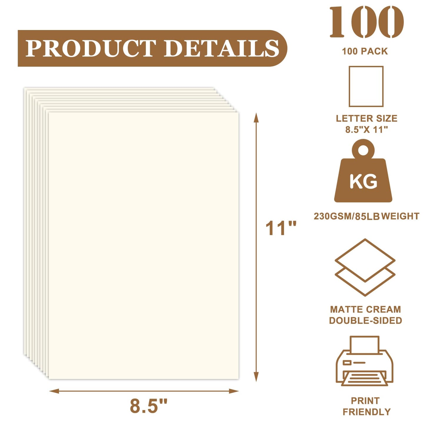 100 Sheets Cream Cardstock Paper 8.5" x 11", 85 lb/230 GSM Card Stock Printer Paper for Cards Making, Office Printing, Cards for Wedding, Invitation, Business, Menus, Certificate, Valentine’s Day