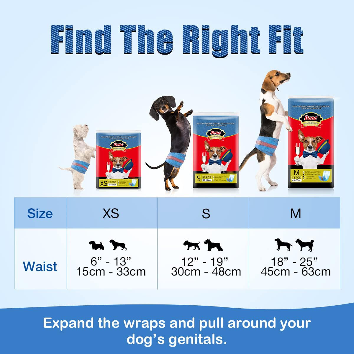 Dono Disposable Dog Diapers Male-Dogs Jeans Super Absorbent Soft Pet Diapers Doggie Wraps for Male Puppy Dogs, Leak Protection Excitable Urination or Incontinence
