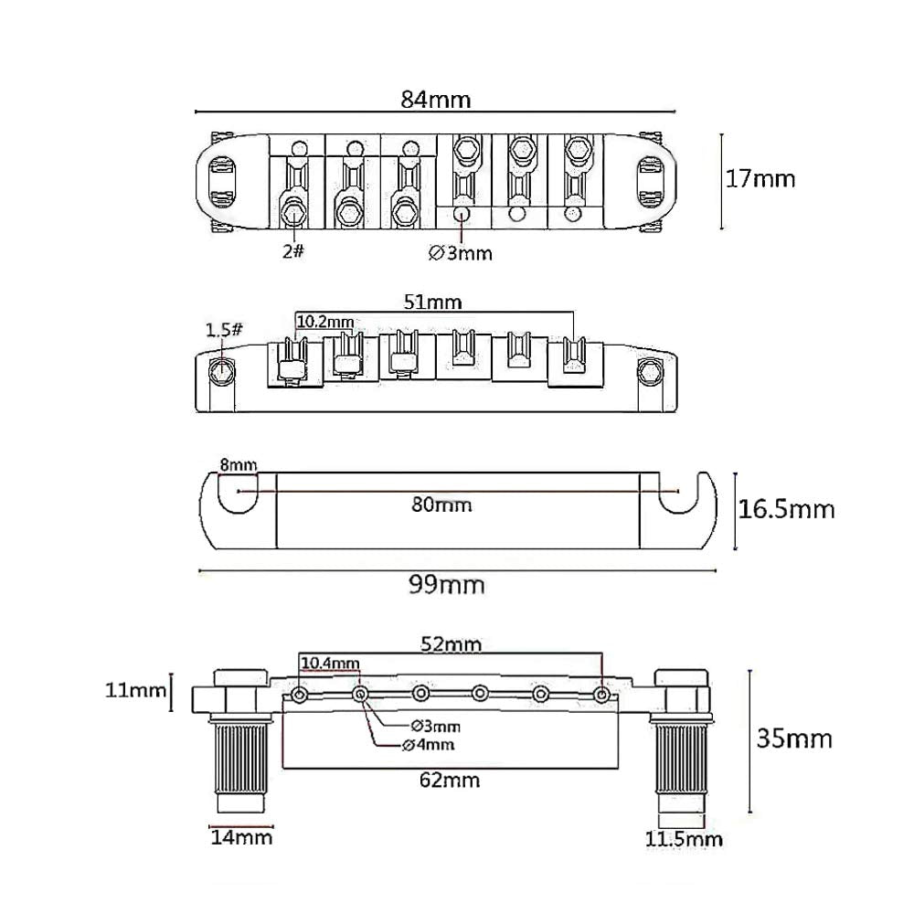 JD.Moon Roller Saddle Bridge ABR-1 Tune-o-matic Bridge Tailpiece Bridge For Les Paul Guitar (Gold)