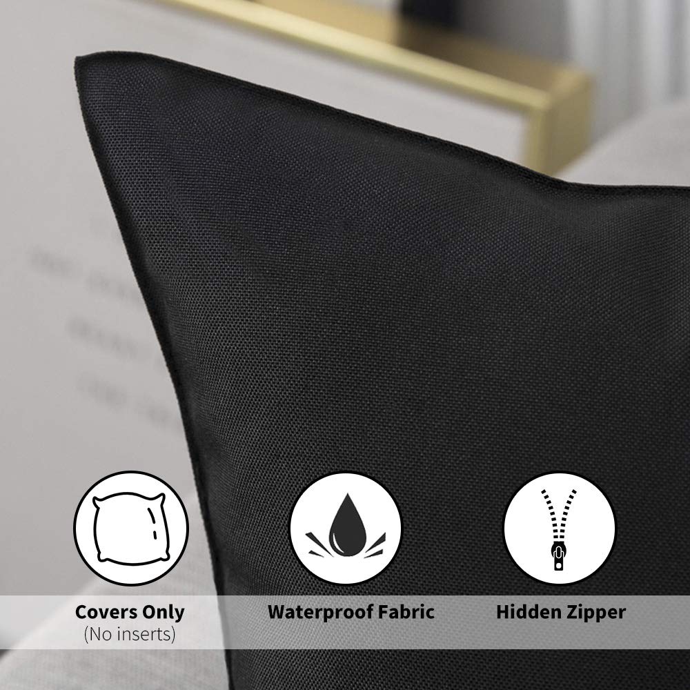 MIULEE Pack of 4 Decorative Outdoor Waterproof Pillow Covers Square Garden Cushion Cases PU Coating Throw Pillow Cover Shell for Tent Park Couch 20x20 Inch Black