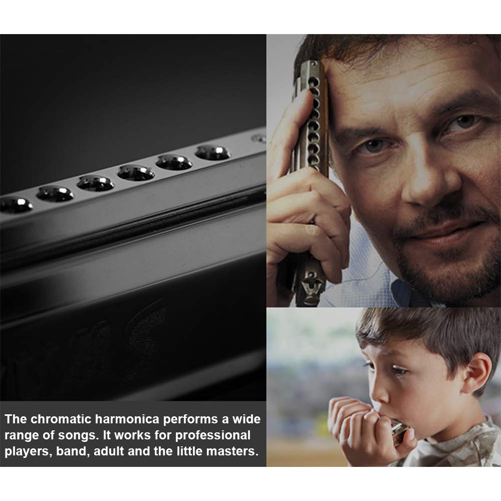 Chromatic Harmonica Professional Grade 10 Hole 40 Tone Key of C Stainless Steel Heavy Duty with Case & Cleaning Cloth for Professional Player,Band,Beginner,Students