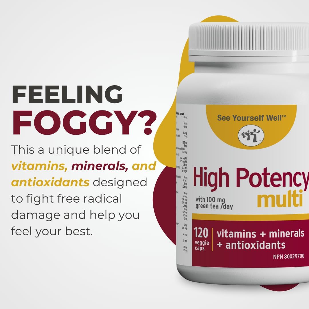 Brain Booster Supplement with Anti Aging Essentials. For Concentration, Brain Fog, Mental Alertness, Focus, Clarity, & Memory Support. 30+ Vitamins & Minerals. By See Yourself Well 120ct