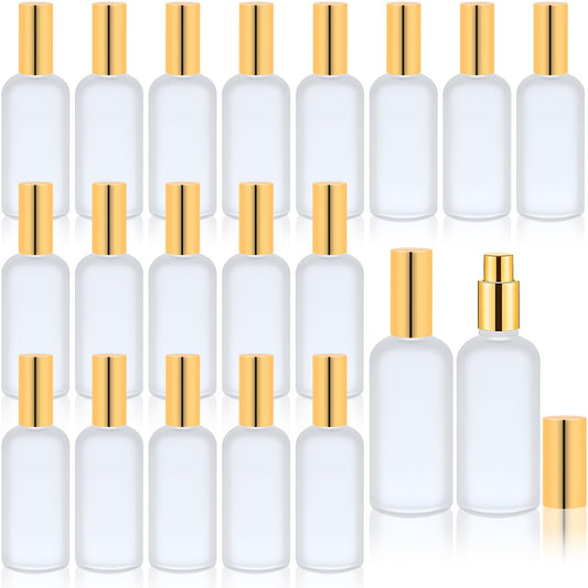 20 Pcs Glass Spray Bottle 3.4 oz Frosted Clear Empty Bottles Small Refillable Reusable Glass Perfume Bottle with Fine Mist Sprayer Pump for Essential Oil Face Body Sprays Travel