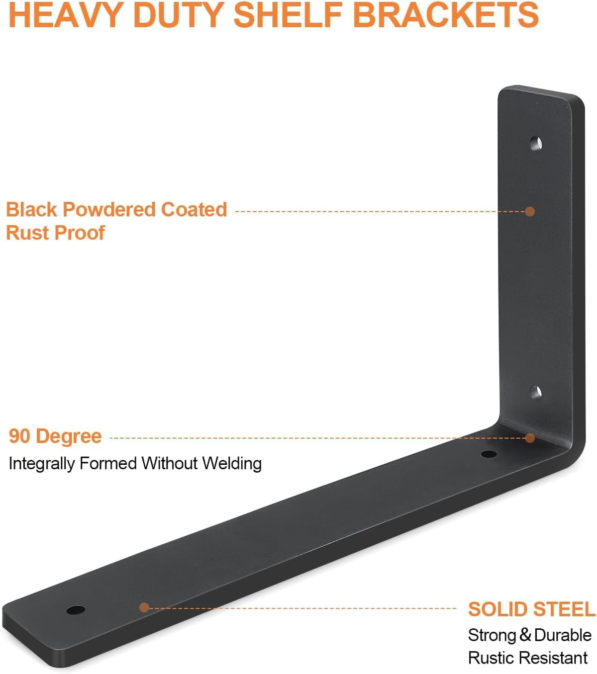 Heavy Duty Shelf Brackets (8 Pack) 12" x 6", Black L Brackets for Shelves-Max Load 150 LBS Shelf Hardware Bracket, Rustic Industrial Floating Shelf Brackets Iron for Wood Floating Shelf
