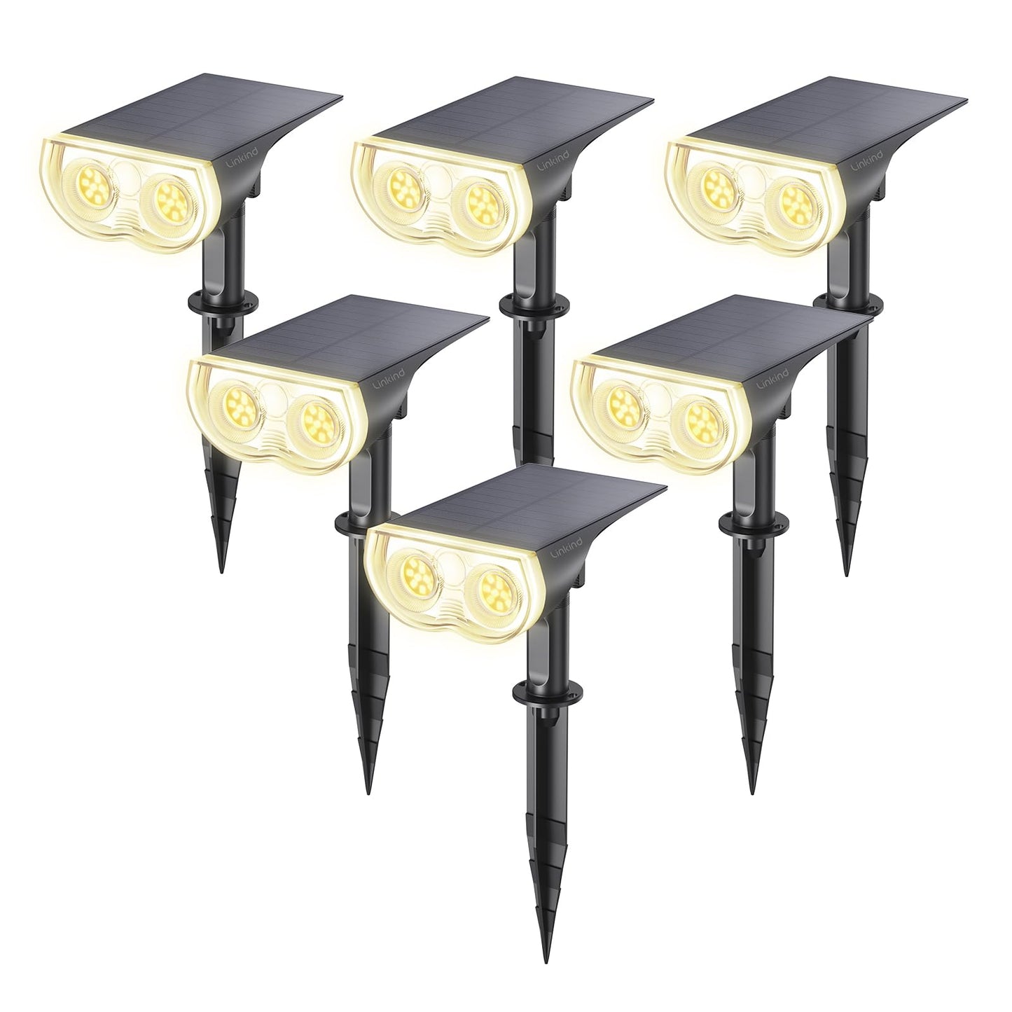 Linkind Solar Lights Outdoor Waterproof IP67, StarRay Dusk-to-Dawn Outdoor Solar Lights, 3 Lighting Modes Solar Spot Lights Outdoor for Garden, Yard, Landscape (Warm White, 6 Pack)