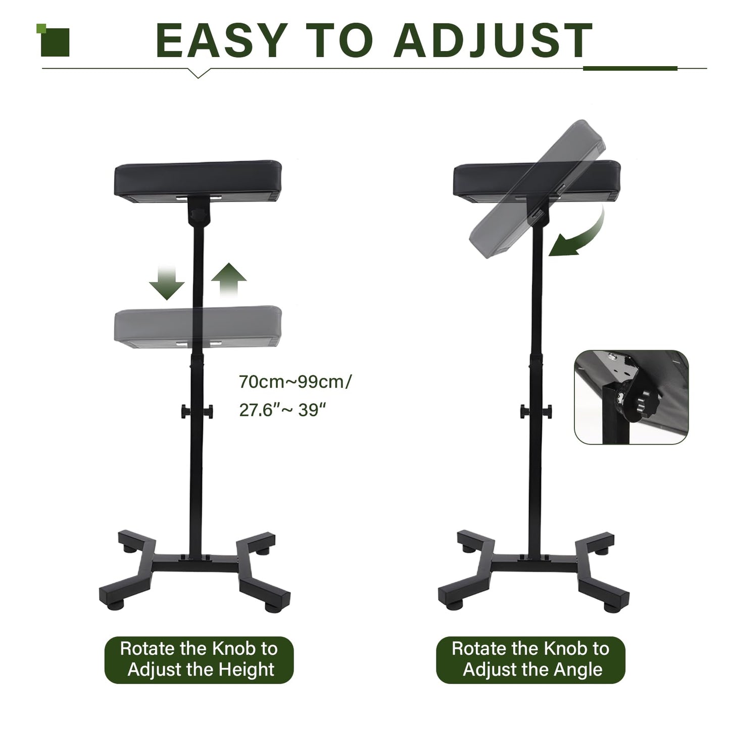 ASDJAKZP Tattoo Arm Rest, Adjustable Height & Angle, Heavy-Duty Iron, Thickened Sponge PU Leather, Black