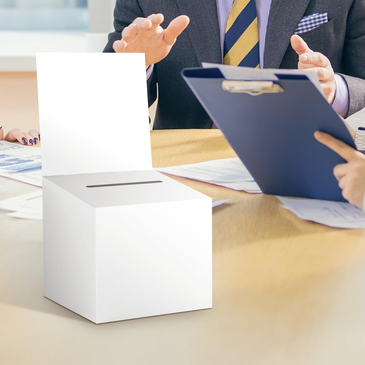 24 Pcs Ballot Box Raffle Box Donation Box for Fundraising, 6 X 6 X 6 Inch Cardboard Raffle Ticket Box with Slot Suggestion Box Removable Header Charity Box for Collecting Business Card Voting (White)