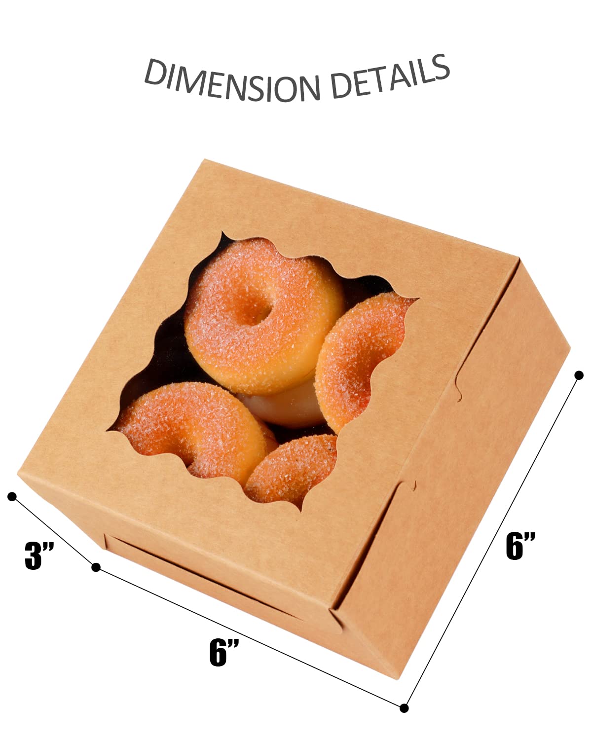 100Packs Bakery Boxes with Window 6x6x3 inches Kraft Cookie Boxes Macaroon Boxes Thick & Sturdy Treat Boxes for Macarons