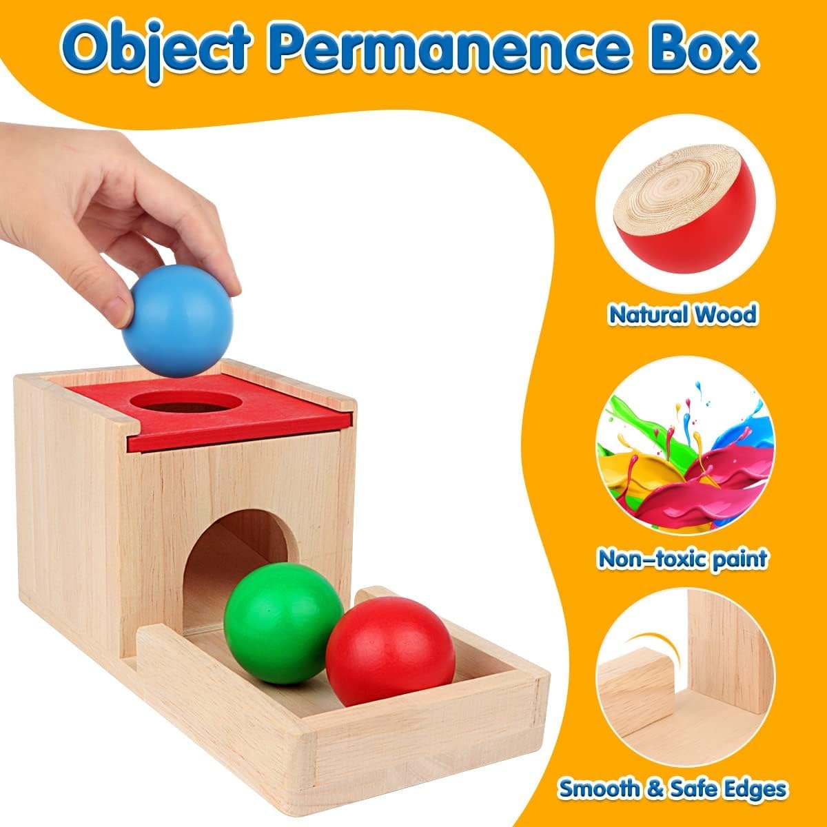 Montessori Toys for 1 2 3 Year Old: 5 in 1 Wooden Toys Kit Includes Object Permanence Box with Ball Drop Toy Shape Sorter & Other Educational Toys for Babies 6-12 Months