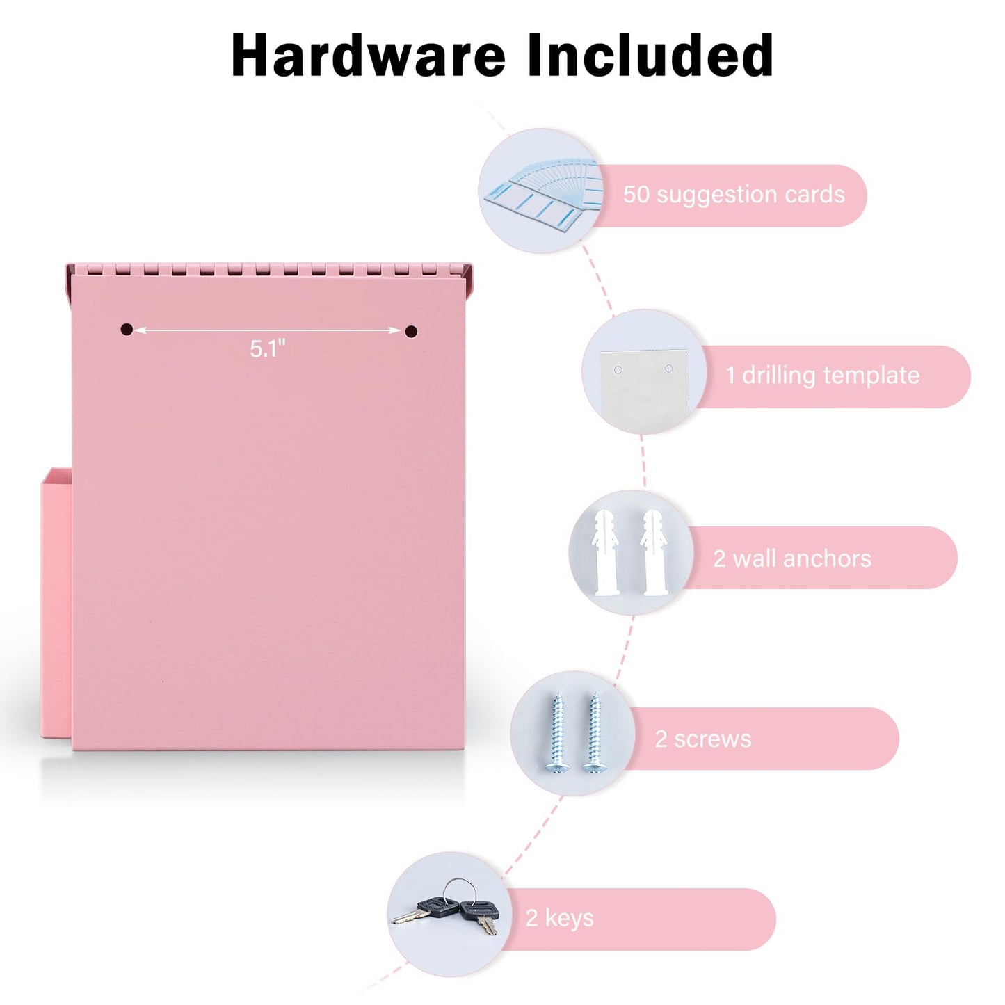 xydled Suggestion Box with Key Lock, Locking Metal Donation Ballot Drop, Comment Prayer Box with Slot for Office, Fundraising, Church, School, Home Use, Pink, 8.7 x 7.1 x 5.9 Inches