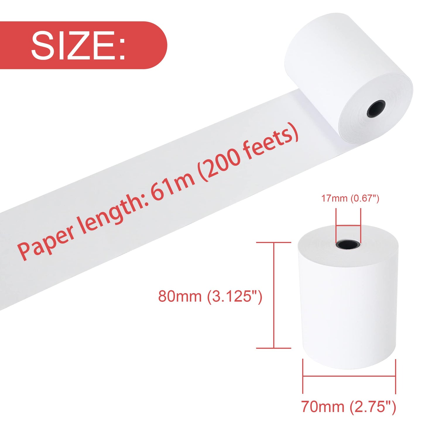 L LIKED 3-1/8"（3.125"） x 200' Thermal Paper Receipt Rolls, 30 Rolls Cash Register POS Receipt Paper