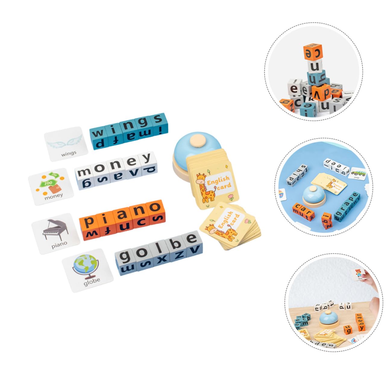 BESTonZON Alphabet Blocks Spelling Game with Word Cards and Bells Early Learning Educational for S English