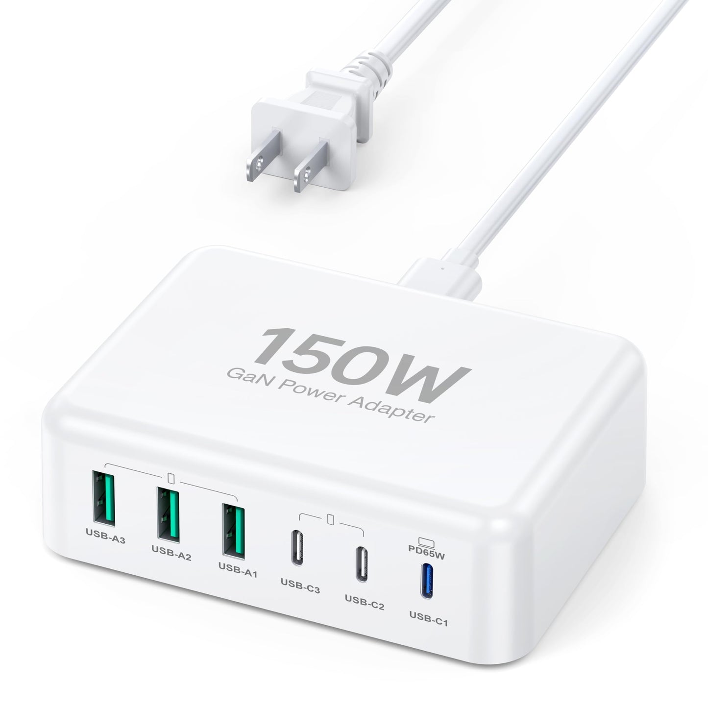 USB C Fast Charger, 150W 6 Port Desktop PD GaN Fast Charger Charging Station Block 65W USB C Laptop Charger for MacBook Pro/Air iPad iPhone 16 15 14 13 12 Pro Max Galaxy S23 Note 20 Pixel