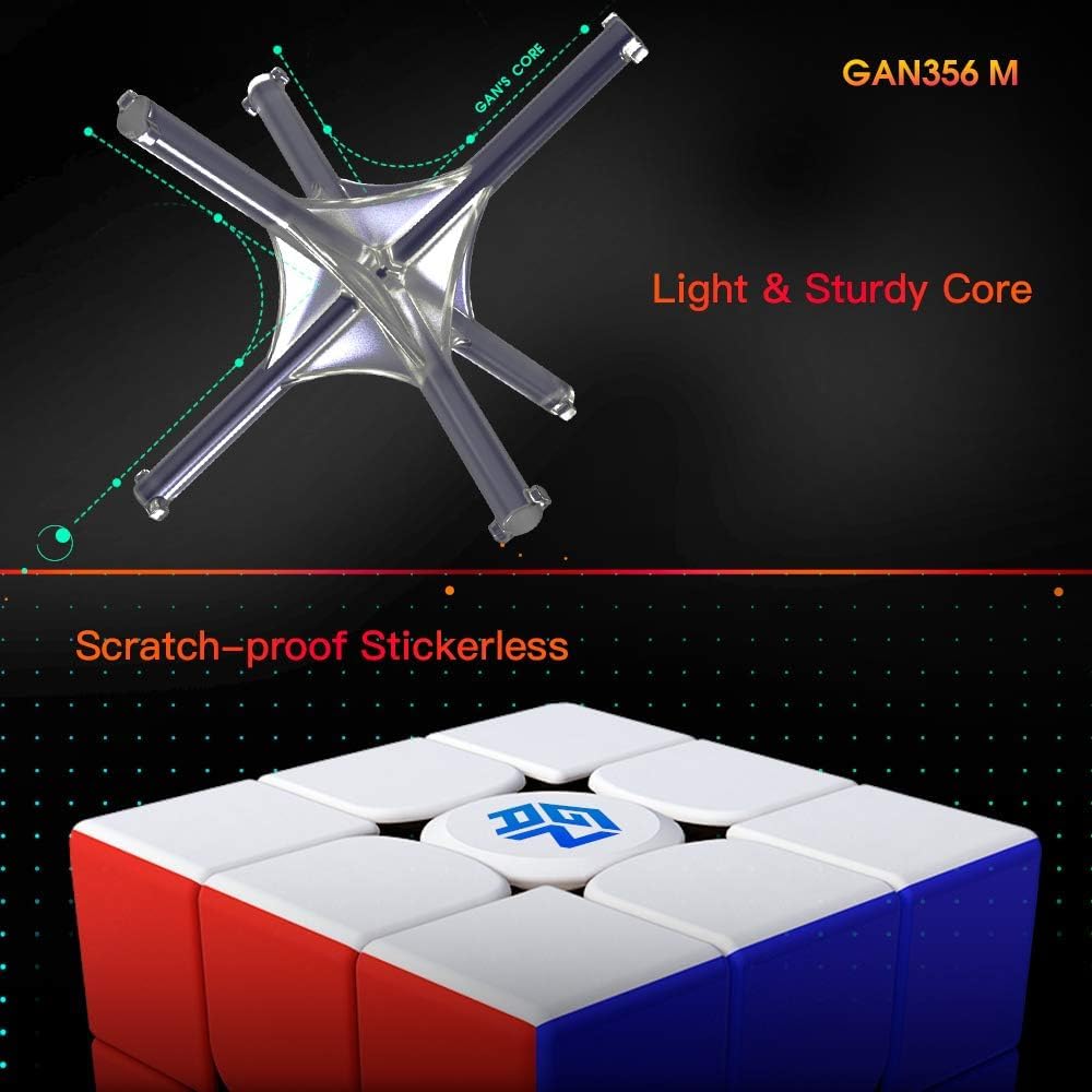GAN 356 M with Extra GES Set, 3x3 Speed Cube Magnetic Stickerless, 3D Puzzle Fidget Toy Brain Teasers for Kids Teens Beginners Travel Games Holiday Birthday Gifts Stocking Stuffers
