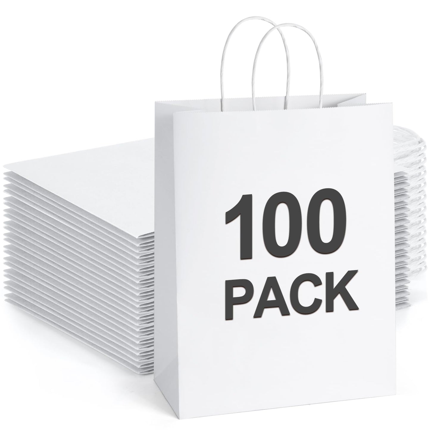 BagDream Gift Bags 10x5x13 100Pack White Kraft Paper Bags Large Size 100% Recyclable Gift Bag with Handles Shopping Merchandise Retail Wedding Party Favor Grocery Paper Lunch Bags Bulk