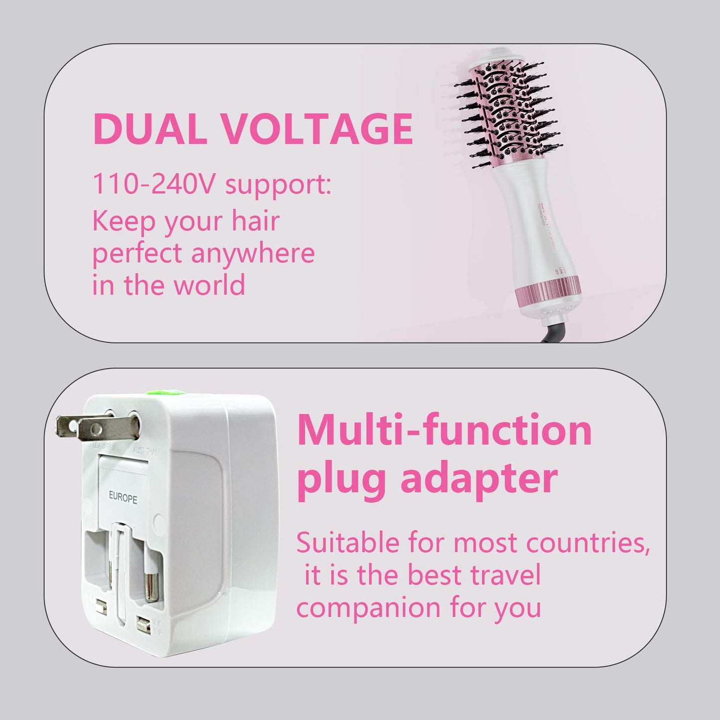 Auto Dual Voltage Hair Dryer Brush,110V-120V/220V-240V,Travel HairDryer Brush,Small Hot Airbrush,Blow Dryer Brush,Small Hair Dryer Brush,4 in 1 Hair Dryer and Styler Volumizer